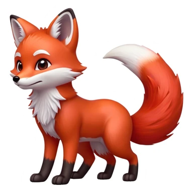 cinematic-[fox]-realistic-full-body-standing on all fours-emoji,-tail-tucked-close,-head-tilted-dramatically,-fox-[red]-fur,-simplified-yet-realistic-focused-features,-highly-detailed,-glowing-with-an-almost-sarcastic-glow  sticker
