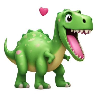 Green dinosaur with pink hearts  sticker