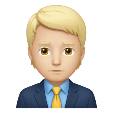 consulting man with hand with white skin and blonde hair with blue shirt and yellow tie and black blazer sticker