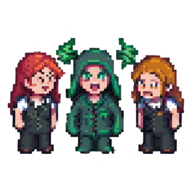 two people yelling at each other, pixel art style sticker