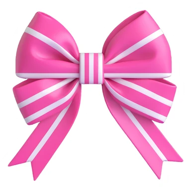 Change the bow to striped pink and white, keep the small white Chanel logo, glossy, 3D emoji style, with no background sticker