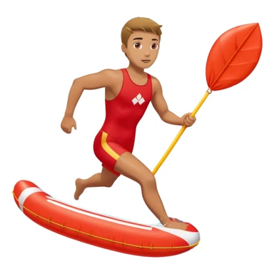 lifeguard in red swimsuit running with rescue float sticker