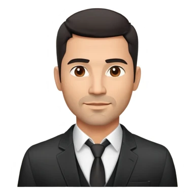 Attractive robust Hispanic man in his mid-40s, light brown complexion, short black hair with prominent fade haircut, light facial scruff, square face with strong jawline, friendly TV presenter expression, unbuttoned black jacket, white shirt with top button open, no necktie sticker