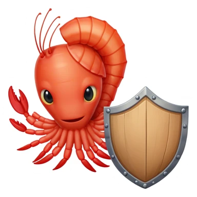 a cooked shirmp with a face holwing a shield sticker