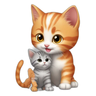 'small red kitten' playing with 'bigger grey striped kitten' sticker