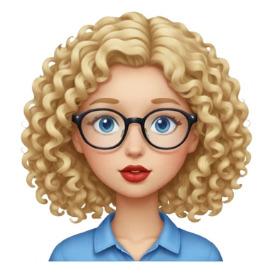 Blonde curly hair girl with glasses and blue eyes kissing face sticker