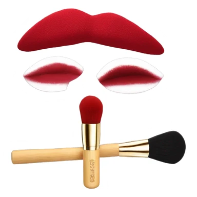 Bamboo makeup brushes, red lipstick, powder puff sticker