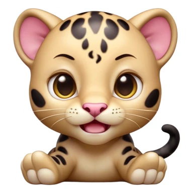 Cinematic Comical Baby Panther Portrait Emoji, Head tilted dramatically with an exaggeratedly shocked expression, featuring a compact, endearing build with wide, comically expressive eyes full of humorous disbelief, Simplified yet hilariously expressive features, highly detailed, glowing with a slightly sassy glow, high shine, dramatic yet playful, stylized with an air of quirky youthful charm, soft glowing outline, capturing the essence of a meme-worthy baby panther that looks ready to side-eye its way into viral fame! sticker