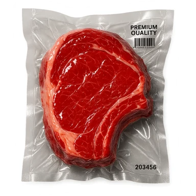 shiny steak, extra glossy and puffy, vacuum-sealed style sticker