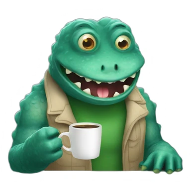 talkative water monster with a coffee sticker