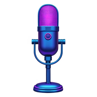 desktop studio microphone with neon glow effect, blue and purple neon glow on top left, pink neon glow on bottom right sticker