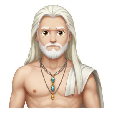 Odin with long white hair, long white silk loincloth, shirtless with necklace  sticker