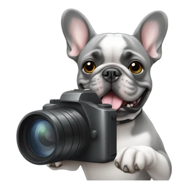 grey French bulldog taking a picture sticker