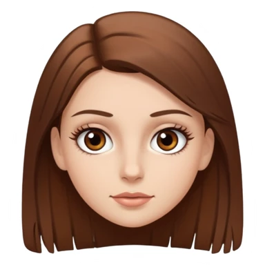 Emoji de chica blanca con cabello castaño lacio y ojos cafés con pestañas bonitas sticker