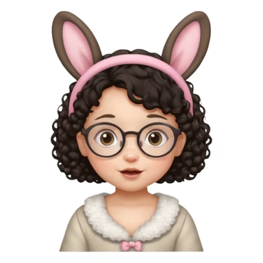 bunny ear accessory wearing small baby dark haired curly spectacled sticker