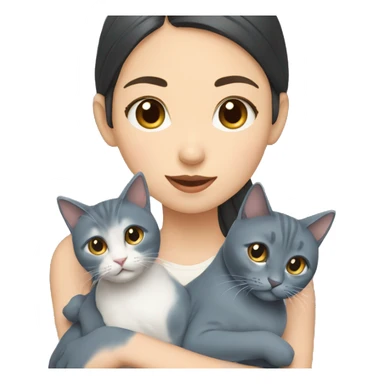 Japanese girl holding Two Russian Blue cats sticker