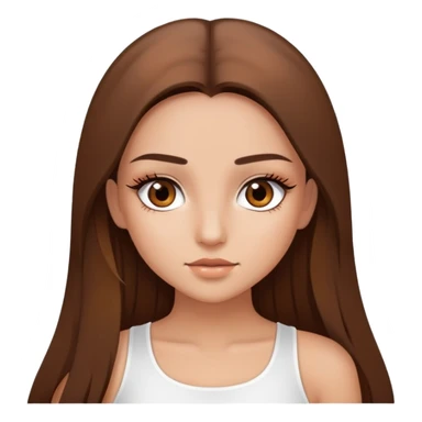 beautiful girl, long straight brown hair, brown eyes with lashes, wearing a white crop top, tan skin sticker