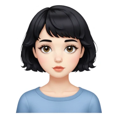 Gorgeous french woman short french haircut tousled wavy hair short straight across baby bangs black hair Amelie Beautiful Blushing Petite Girl with beautiful hair aesthetic sticker