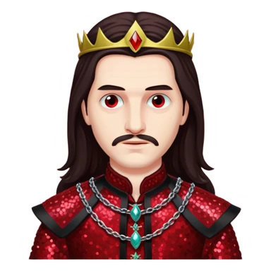 Vlad Tepes with long dark brown hair, dark red sequin outfit sticker
