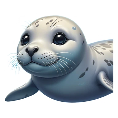 Cinematic Cute harbour seal Portrait Emoji, Head tilted playfully and inquisitively, featuring a charming, plump form with a sleek, shiny body and round, sparkling eyes full of gentle wonder, accented by a subtly contoured head, Simplified yet irresistibly adorable features, highly detailed, glowing with a warm, friendly oceanic glow, high shine, affectionate and lively, stylized with a touch of whimsical seaside charm, soft glowing outline, capturing the essence of a mischievous yet loving harbour seal that seems as if it could pop out of the screen into your arms! sticker