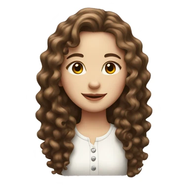 White girl with brunette long curly hair with cute smile and red heart instead of eyes sticker