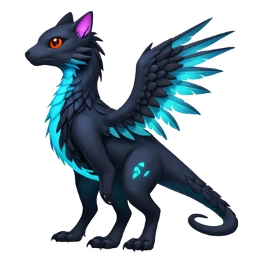 Black Dark Exotic Tropical Beaked Feathery Nocturnal Neon-glowing Abyssal Nightly Abyss-Cat-Gryphon-Salandit-Silvally-Fakémon Creature (full body) sticker