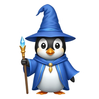 penguin wizard with a blue robe and pointed hat sticker