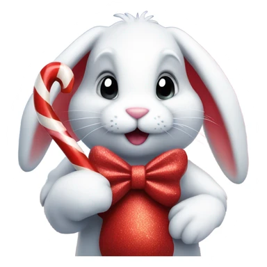 Bunny with candy cane red and white with red diamond in the sky sticker