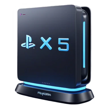 Clash of Clans aesthetic: Cinematic Playful PlayStation 5 Console Portrait Emoji, rendered in a 3D vector-style similar to standard emojis with minimal shading and bold, simplified shapes. A compact, distinct form with signature details, softly glowing with a cutting-edge console technology charm. Simplified yet unmistakably iconic, highly detailed and consistent, glowing with a soft radiance and high shine. Stylized with a touch of technological advancement and a soft glowing outline, capturing the essence of a beloved gaming relic with a friendly, playful manner! sticker