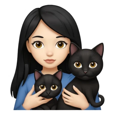 2 light skin tone girls with black straight hair holding 3 black cats sticker