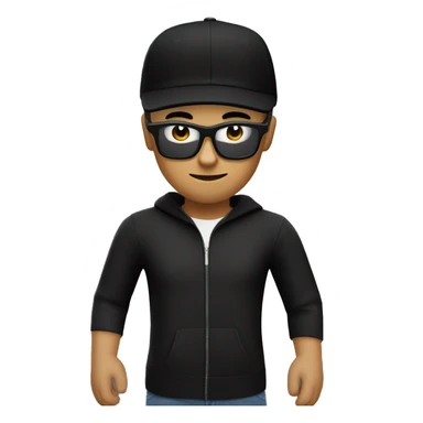 Boy with a Roblox studio dev huddie and black glasses and a black cap sticker