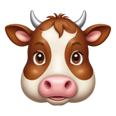 Cinematic Cute Brown Cow Portrait Emoji, Head tilted playfully and inquisitively, featuring a glossy, rich brown hide with a natural sheen, round, sparkling brown eyes filled with gentle curiosity, Simplified yet irresistibly adorable features, highly detailed, glowing with a warm, friendly glow, high shine, affectionate and serene, stylized with a touch of country charm, bright and endearing, soft glowing outline, capturing the essence of a mischievous yet loving cow, so playful it feels like it could moo out of the screen and into your arms! sticker