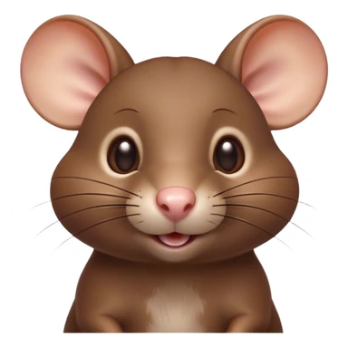 Cinematic Cute Brown Rat Portrait Emoji, Head tilted playfully and inquisitively, with a compact, nimble build and a glossy brown coat accentuated by a twitching nose and round, sparkling eyes full of curiosity, Simplified yet irresistibly adorable features, highly detailed, glowing with a warm, friendly glow, high shine, affectionate and clever, stylized with a touch of urban whimsy, soft glowing outline, capturing the essence of a mischievous yet loving rat that feels like it could dart out of the screen into your arms! sticker