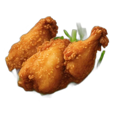 Chinese-style fried chicken topped with chopped scallions and sweet vinegar and soy sauce sticker