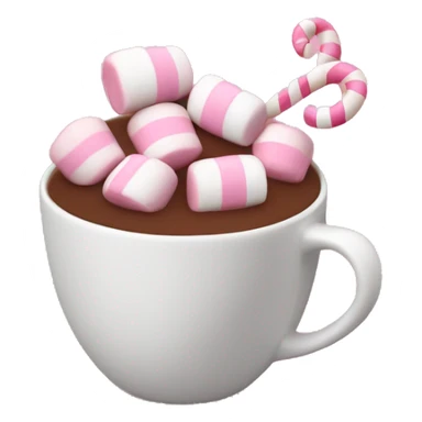 Hot chocolate with pink marshmallows in a pink and white stripped cup.  sticker