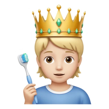 Creat an emoji for child with wearing crown holding toothbrush sticker