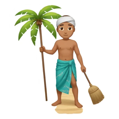 Island guy sweeping the floor wearing a sarong sticker