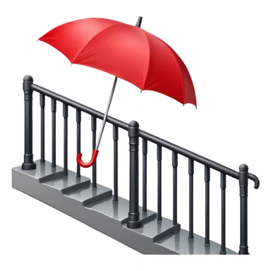 Red umbrella on stair railing, Lost Umbrella. sticker