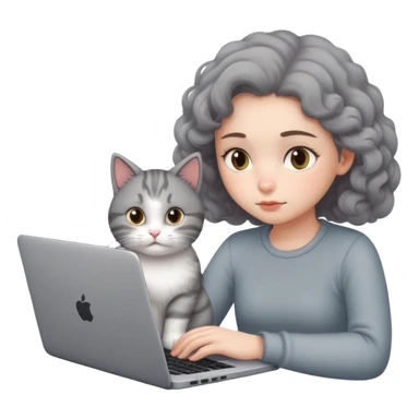 A girl is working hard on a laptop with a cat next to it sticker