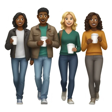 friends going on walks with coffee in hand  sticker