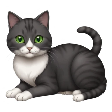 beautiful female solid dark grey cat with green eyes, white toes/paws and white patch on her chest rolling over sticker