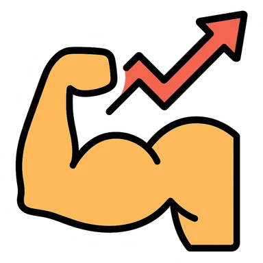 colored icon of a strong flexed arm with an upward and to the right graph arrow, symbolizing increasing strength sticker