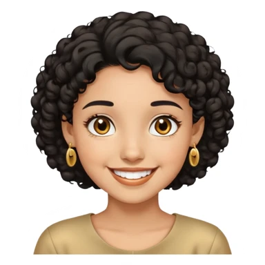 Girl showing happiness, medium skin tone, short curly black hair, gold earrings, brown eyes Minimal emoji showing happiness, medium skin tone, short curly black hair, gold earrings, brown eyes sticker