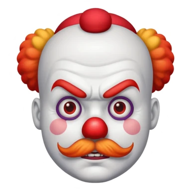 Angry clown — furrowed brow, mustache, tiny hat. sticker