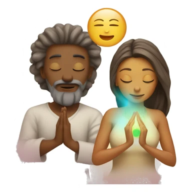 Man and woman lovers with 7 chakra symbols meditating sticker