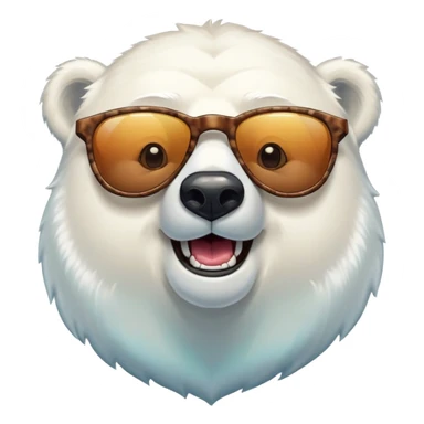 laughing polar bear headshot wearing a t-shirt and large multicolored extravagant glasses sticker