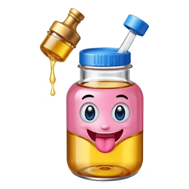 Smiling bottle of oil pink with silly face tongue out blue top sticker