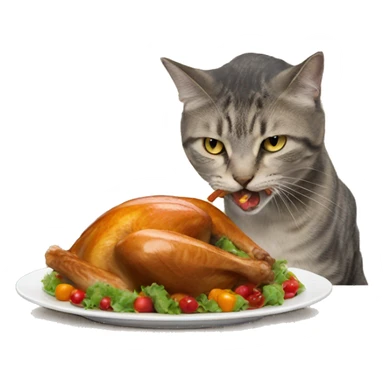 cat eating a turkey sticker