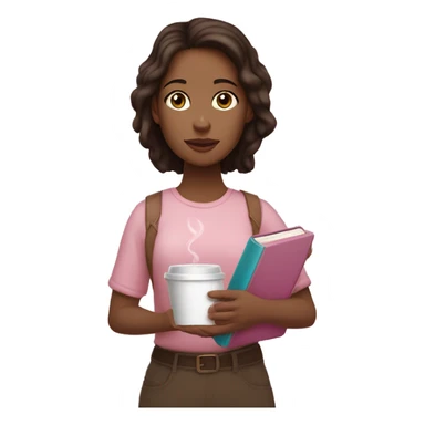 Brunette girl, light skin, holding a light pink Bible with a cross on the cover in one hand and a coffee in the other hand sticker