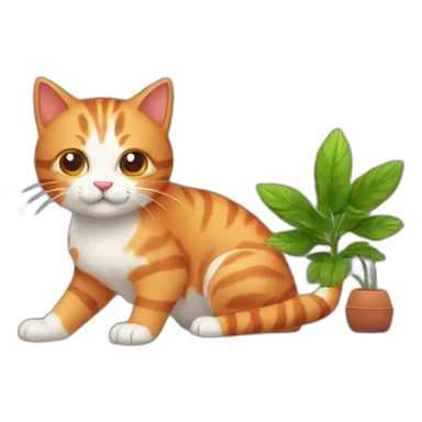 Red haired cat playing with plant sticker